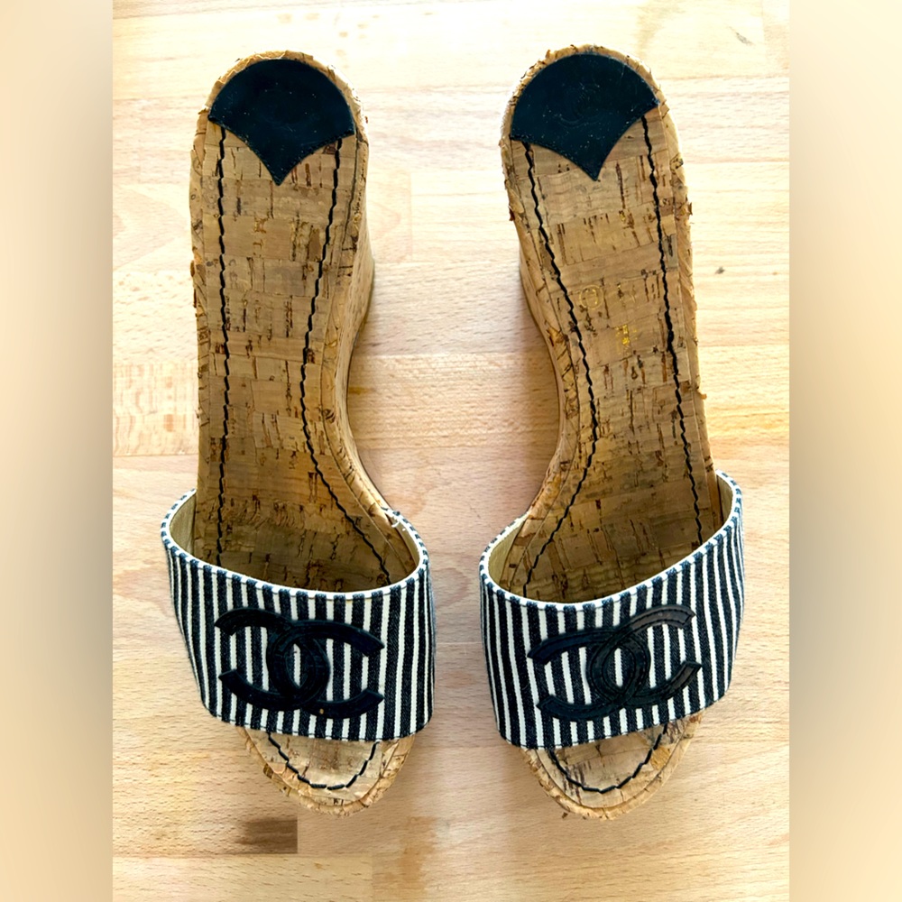 Chanel Logo Cork Wedges